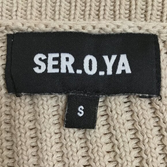 SER.O.YA Agnes One Shoulder Cropped Sweater S Tan Bell Sleeve Sexy Minimal Knit - Picture 4 of 9